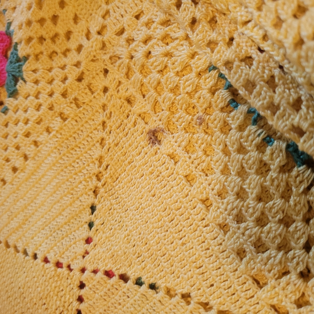 Vintage Yellow Crochet Throw Blanket with 3D Floral Design - Picture 14 of 16